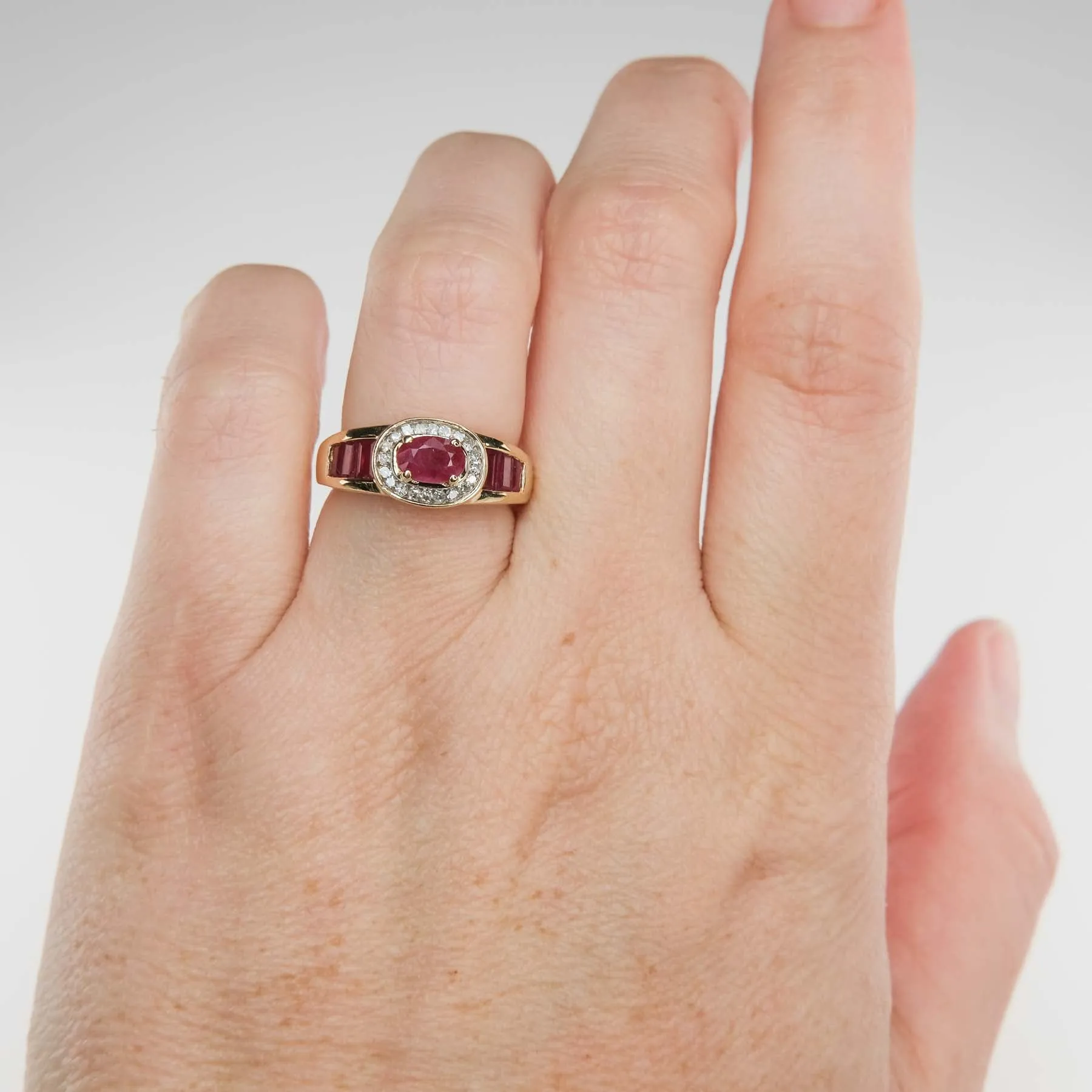 0.50ct Natural Ruby & Diamond Accents Halo Ring in 14K Yellow Gold