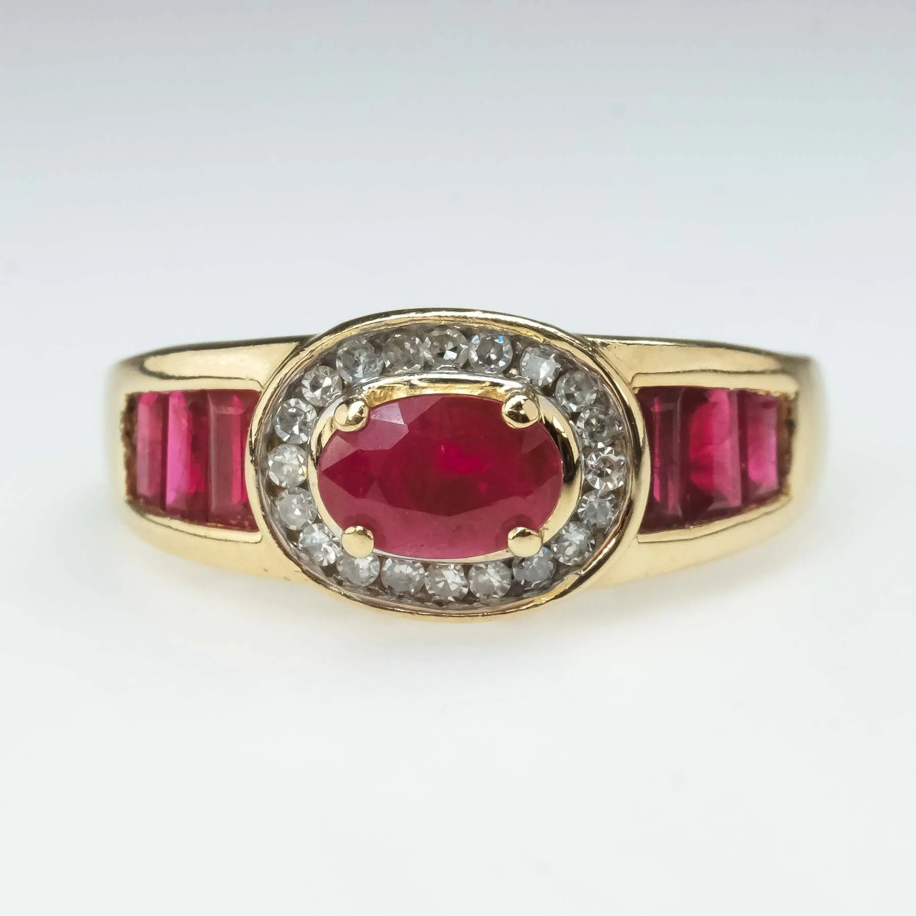 0.50ct Natural Ruby & Diamond Accents Halo Ring in 14K Yellow Gold