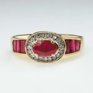 0.50ct Natural Ruby & Diamond Accents Halo Ring in 14K Yellow Gold