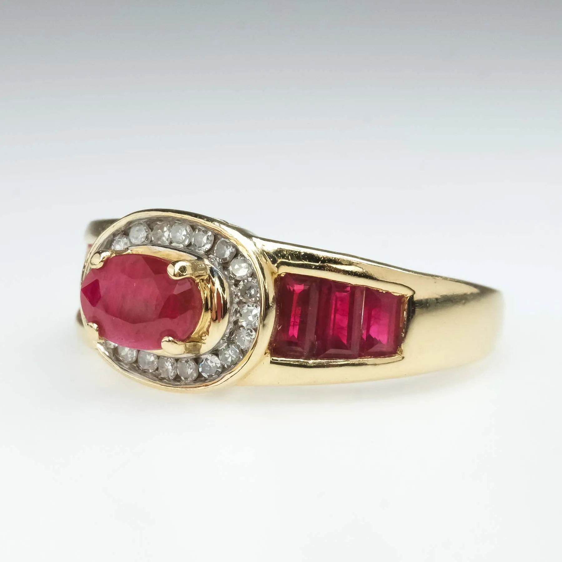 0.50ct Natural Ruby & Diamond Accents Halo Ring in 14K Yellow Gold