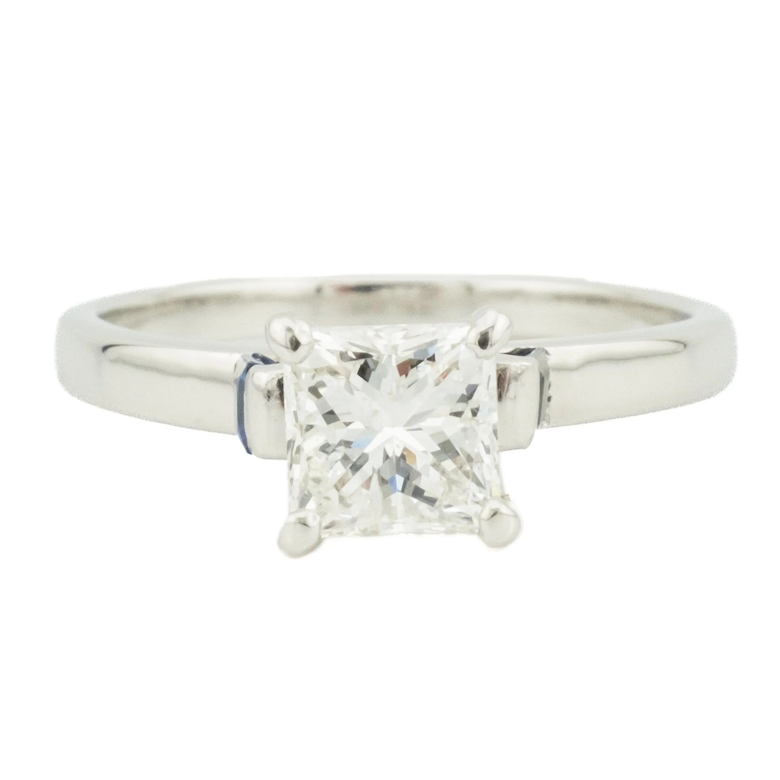 0.50cwt Princess Cut Diamond I/I1 & Sapphire Accented Engagement Ring in Platinum - Size 6.5