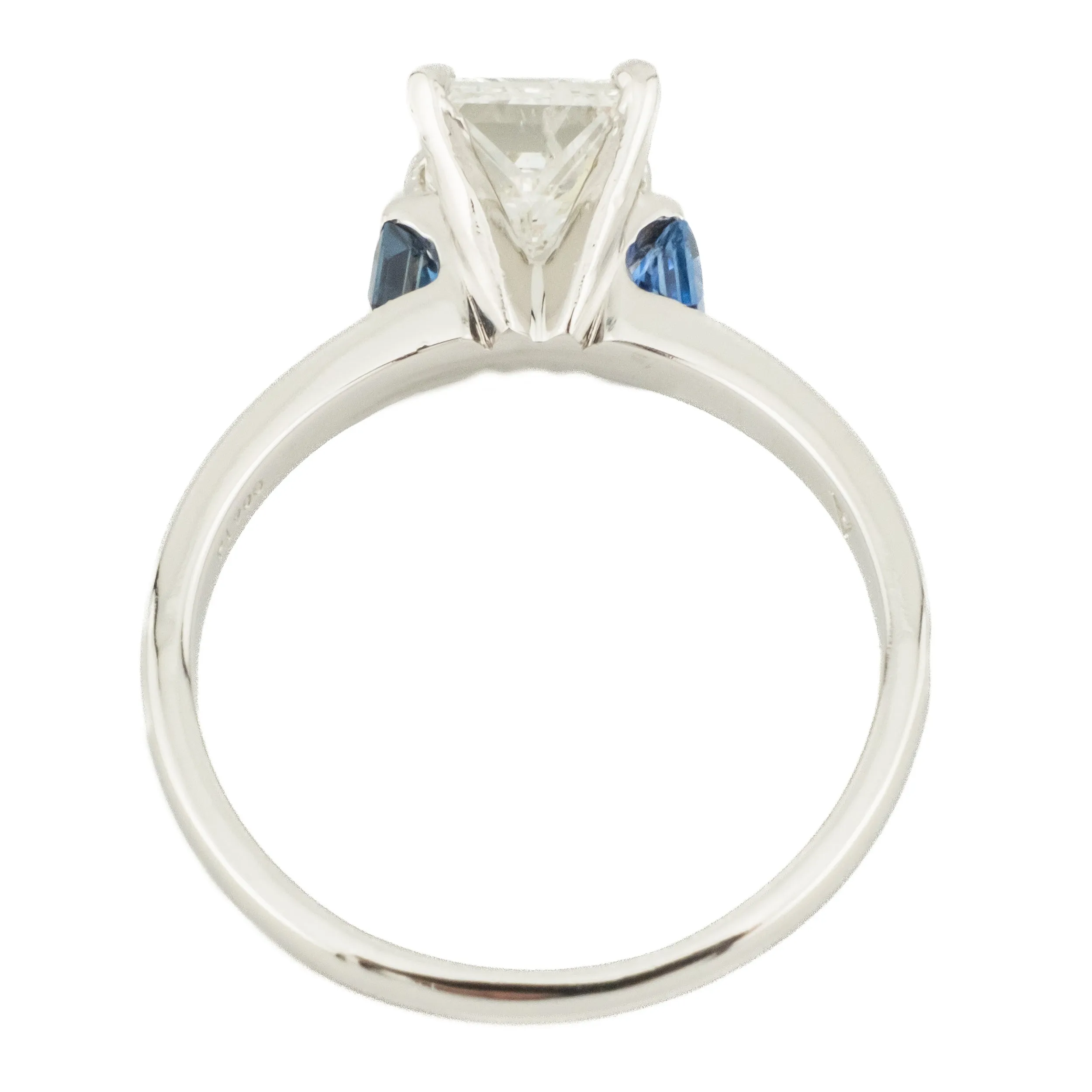 0.50cwt Princess Cut Diamond I/I1 & Sapphire Accented Engagement Ring in Platinum - Size 6.5