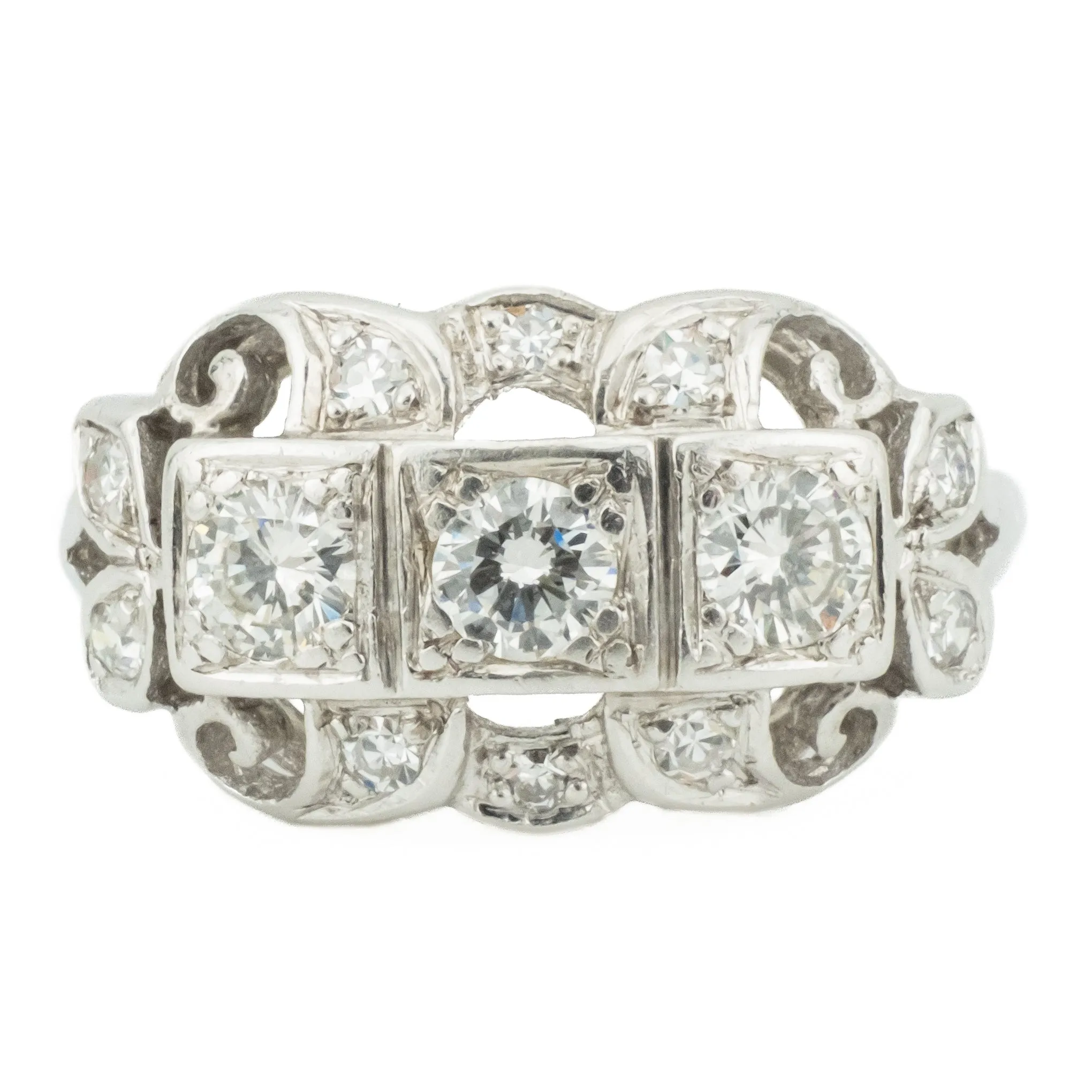 0.60ctw Vintage Diamond Fashion Ring in 14K White Gold - Size 7