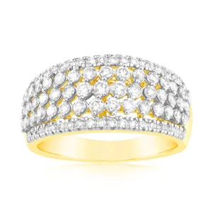 0.95 Carat Cluster Diamond Dress Ring in 14ct Yellow Gold