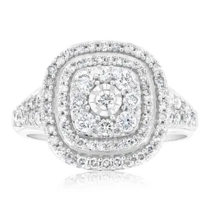 0.95 Carat Diamond Cluster Cushion Ring in 10ct White Gold