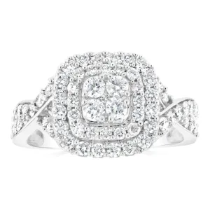 0.95 Carat Diamond Cluster Cushion Ring in 10ct White Gold