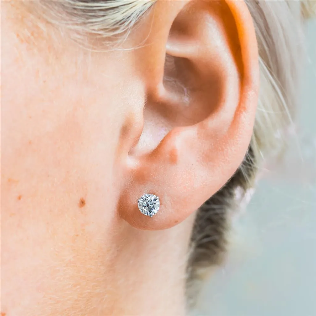 0.96ctw Round Diamond Studs - 14K White Gold