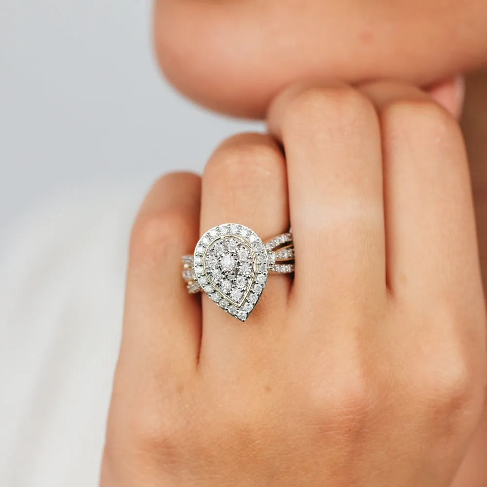 1 Carat Diamond Cluster Ring with 69 Round Brilliant Diamonds in 9ct Yellow Gold