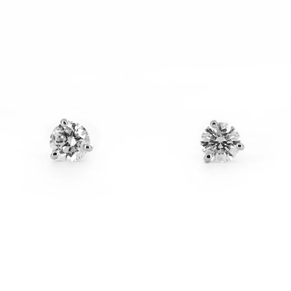 1.01ctw Round Diamond Stud Earrings, 3 Prong - 14K White Gold