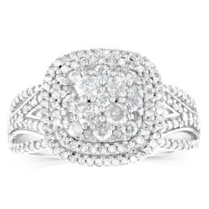 10ct White Gold 0.95 Carat Diamond Cluster Ring
