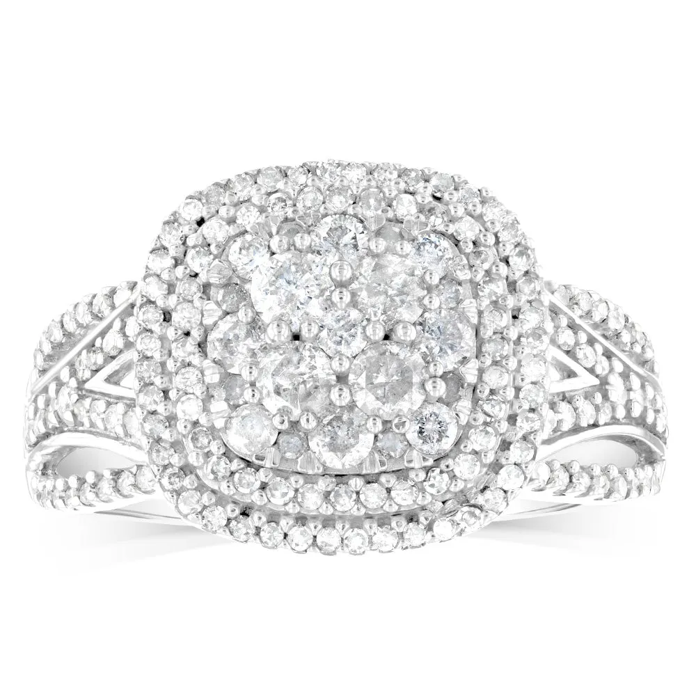 10ct White Gold 0.95 Carat Diamond Cluster Ring