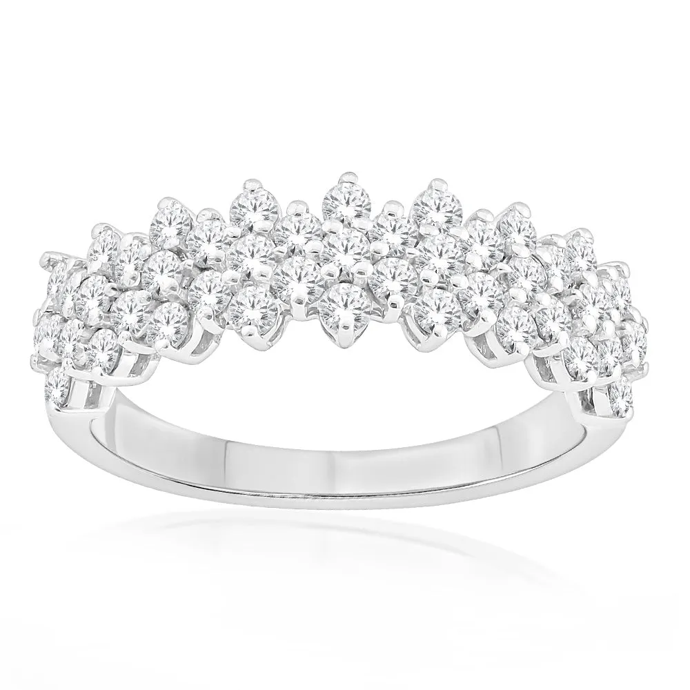 10ct White Gold 1 Carat Diamond Cluster Dress Ring