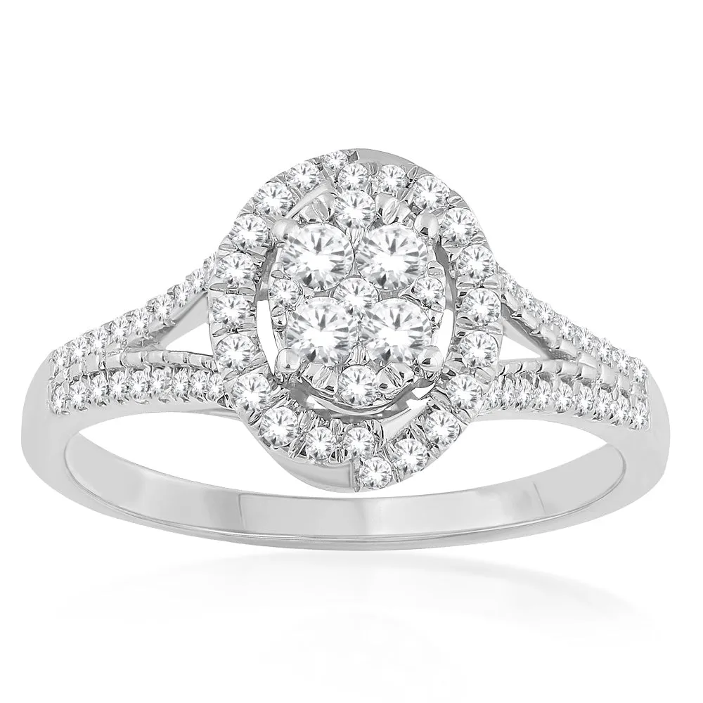 10ct White Gold 1/2 Carat Diamond Cluster Ring