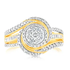 10ct Yellow Gold 3/4 Carat Diamond Round Cluster Ring