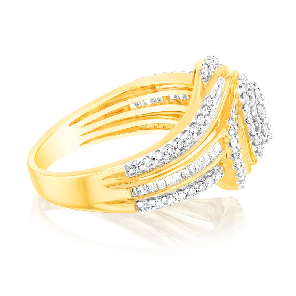 10ct Yellow Gold 3/4 Carat Diamond Round Cluster Ring