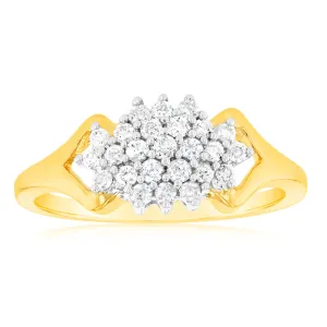 1/4 Carat Diamond Cluster Ring in 9ct Yellow Gold