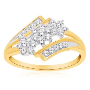 14ct Yellow Gold 1/2 Carat Diamond Cluster Ring