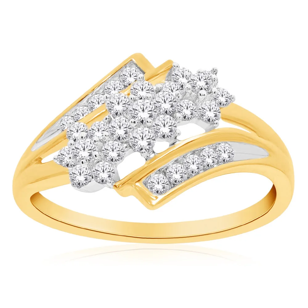 14ct Yellow Gold 1/2 Carat Diamond Cluster Ring