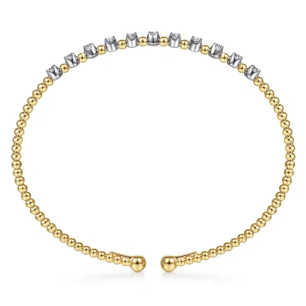 14K Y Gold 0.40cttw Bead Split Cuff Bracelet with Diamond Stations