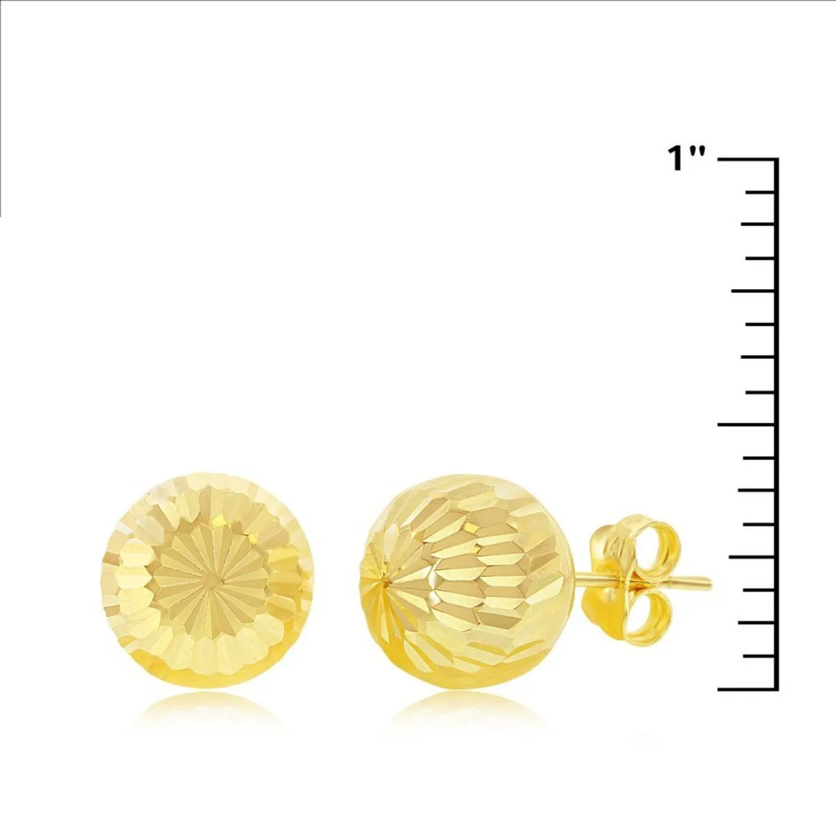 14K Y Gold Lined and Dia Cut 10mm Ball Studs