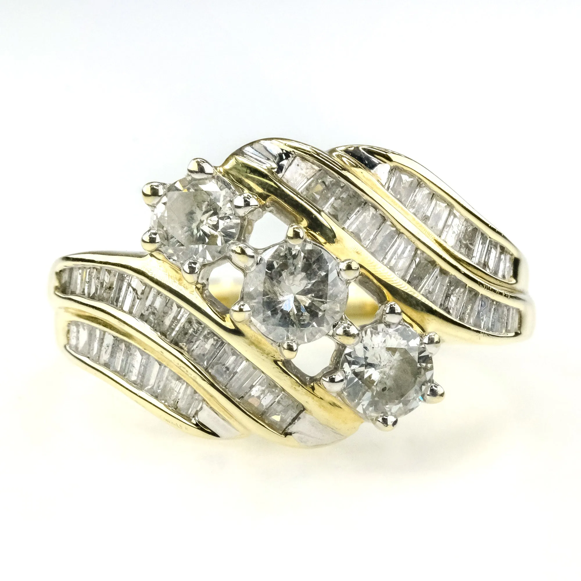 1.50ctw Diamond Three Stone w/ Side Accents Anniversary Ring in 10K Yellow Gold