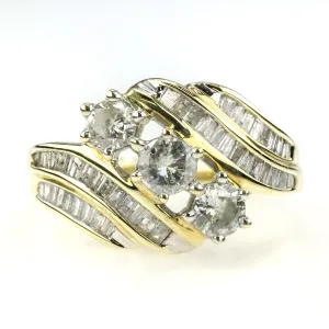 1.50ctw Diamond Three Stone w/ Side Accents Anniversary Ring in 10K Yellow Gold