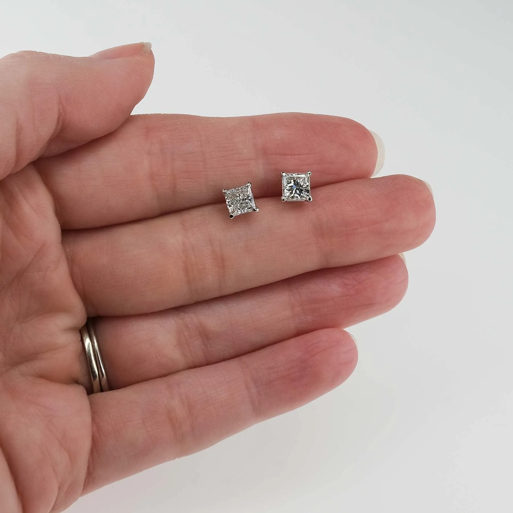 1.50ctw Princess Cut Diamond Solitaire Stud Earrings in 14K White Gold