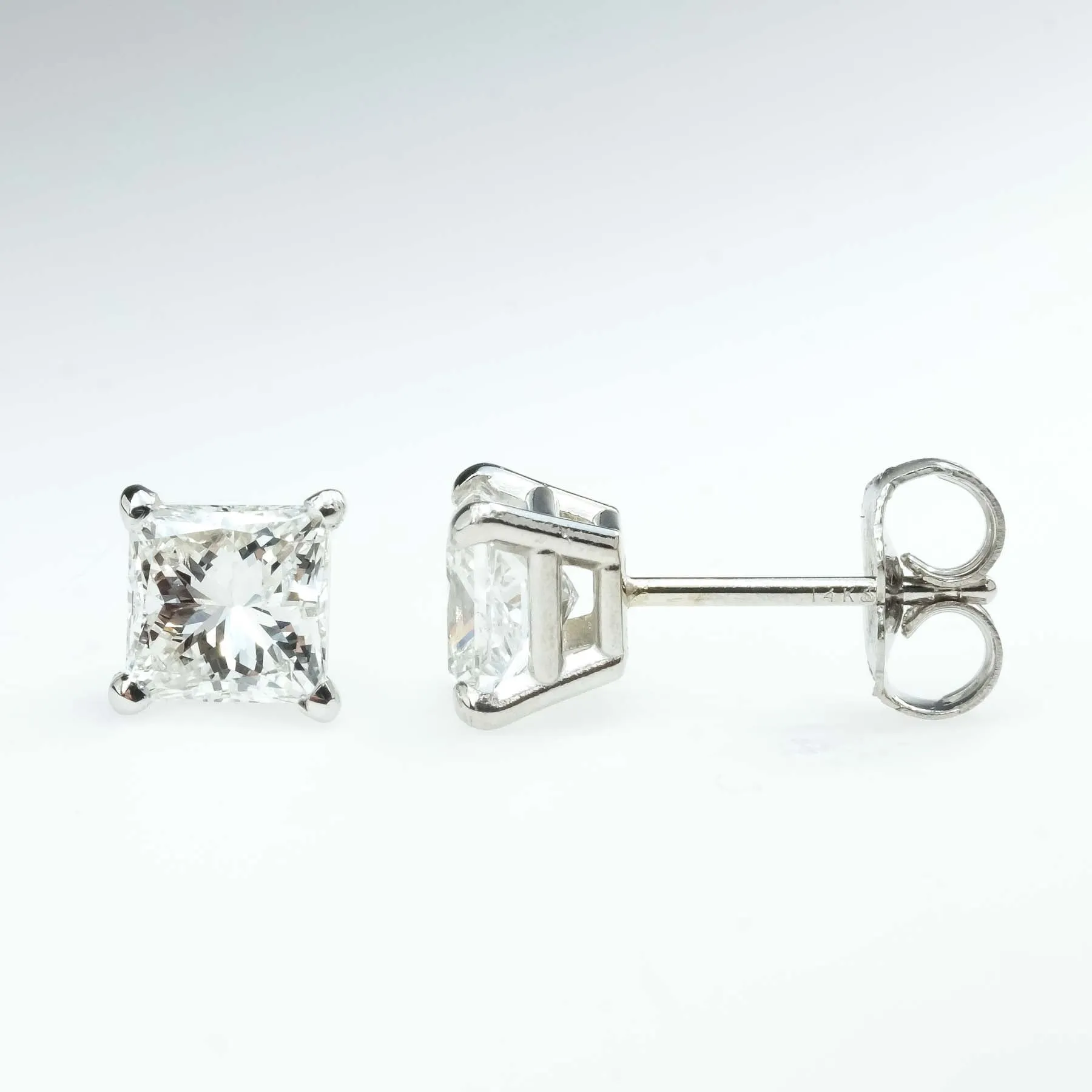 1.50ctw Princess Cut Diamond Solitaire Stud Earrings in 14K White Gold