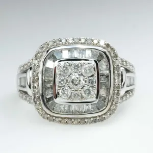 1.53ctw Diamond Accented Halo Cluster Statement Ring in 10K White Gold