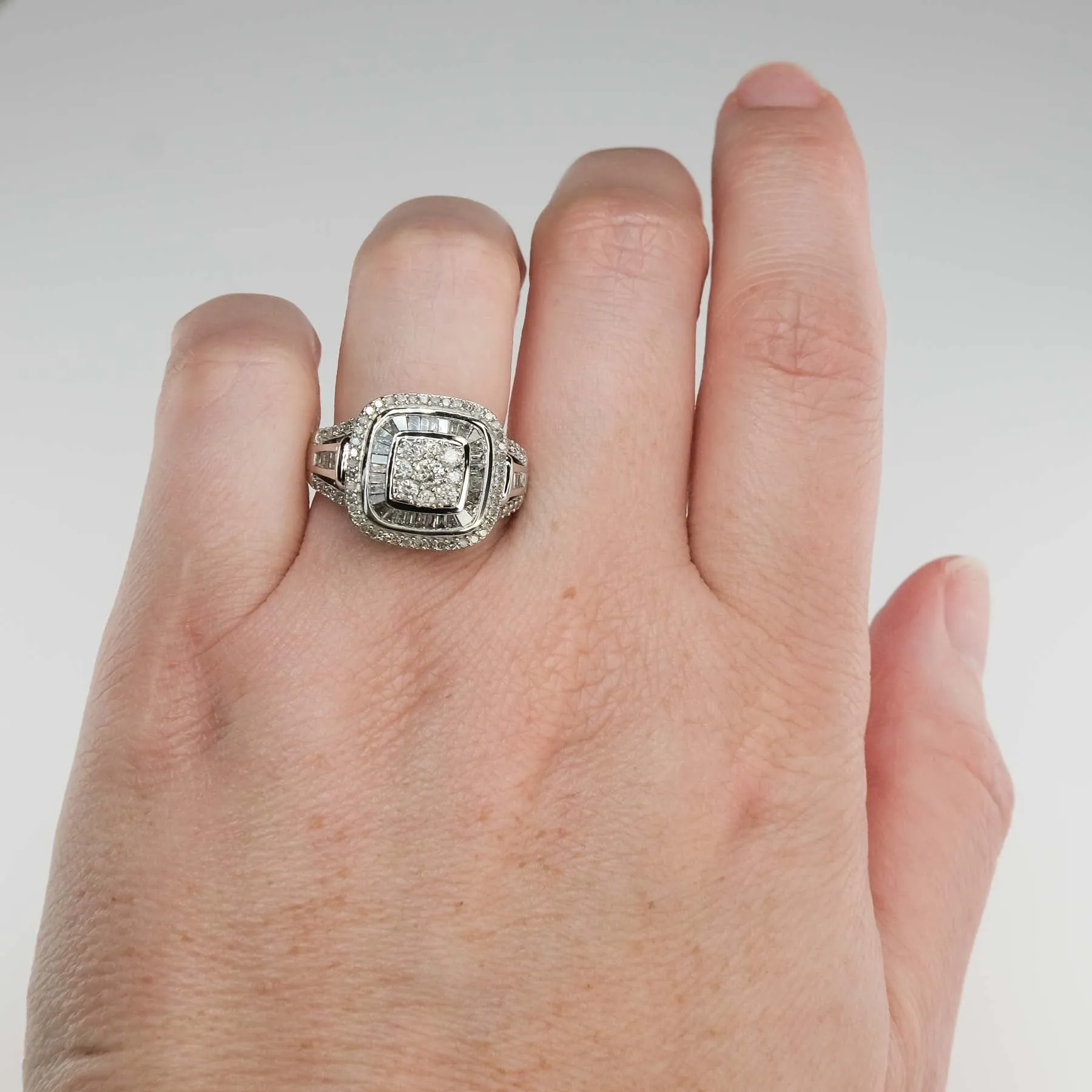 1.53ctw Diamond Accented Halo Cluster Statement Ring in 10K White Gold