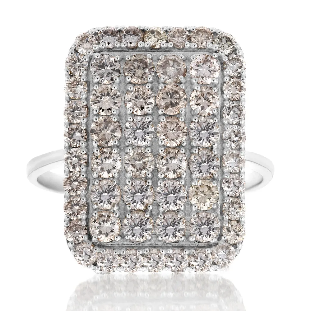 18ct White Gold 2 Carat Diamond Rectangle Shape Cluster Ring