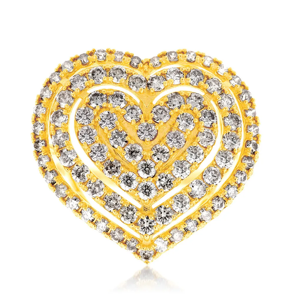 18ct Yellow Gold 2 Carat Diamond Heart Shape Cluster Ring