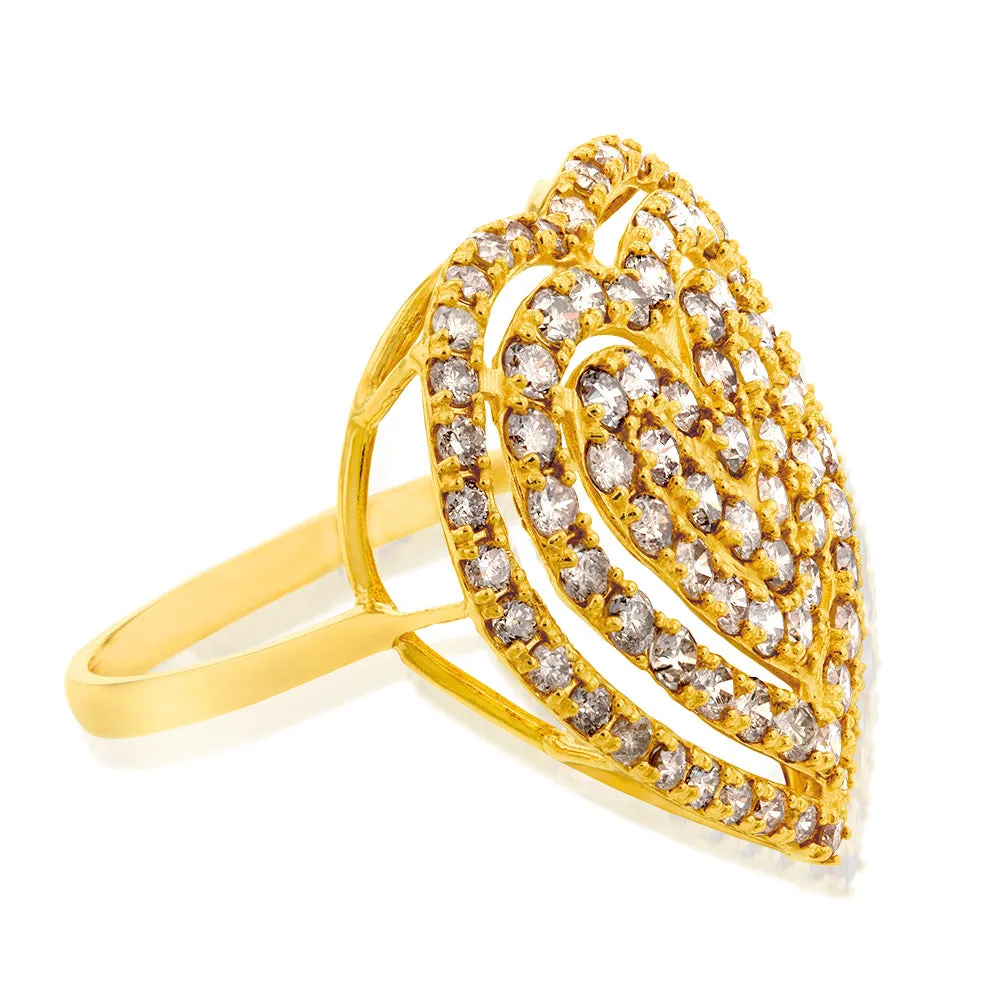 18ct Yellow Gold 2 Carat Diamond Heart Shape Cluster Ring