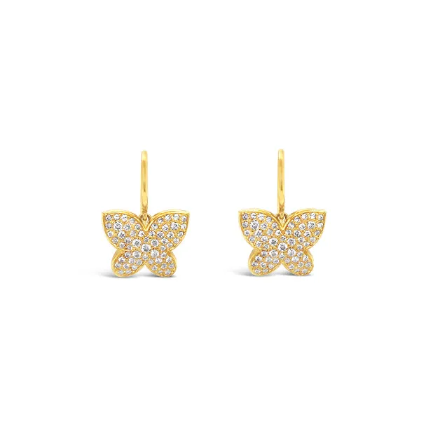 18CT YELLOW GOLD DIAMOND BUTTERFLY DROP EARRINGS