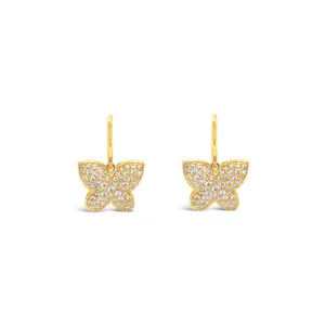 18CT YELLOW GOLD DIAMOND BUTTERFLY DROP EARRINGS