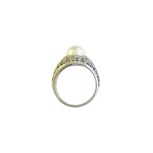 1940s Platinum Natural Pearl & Diamond Ring