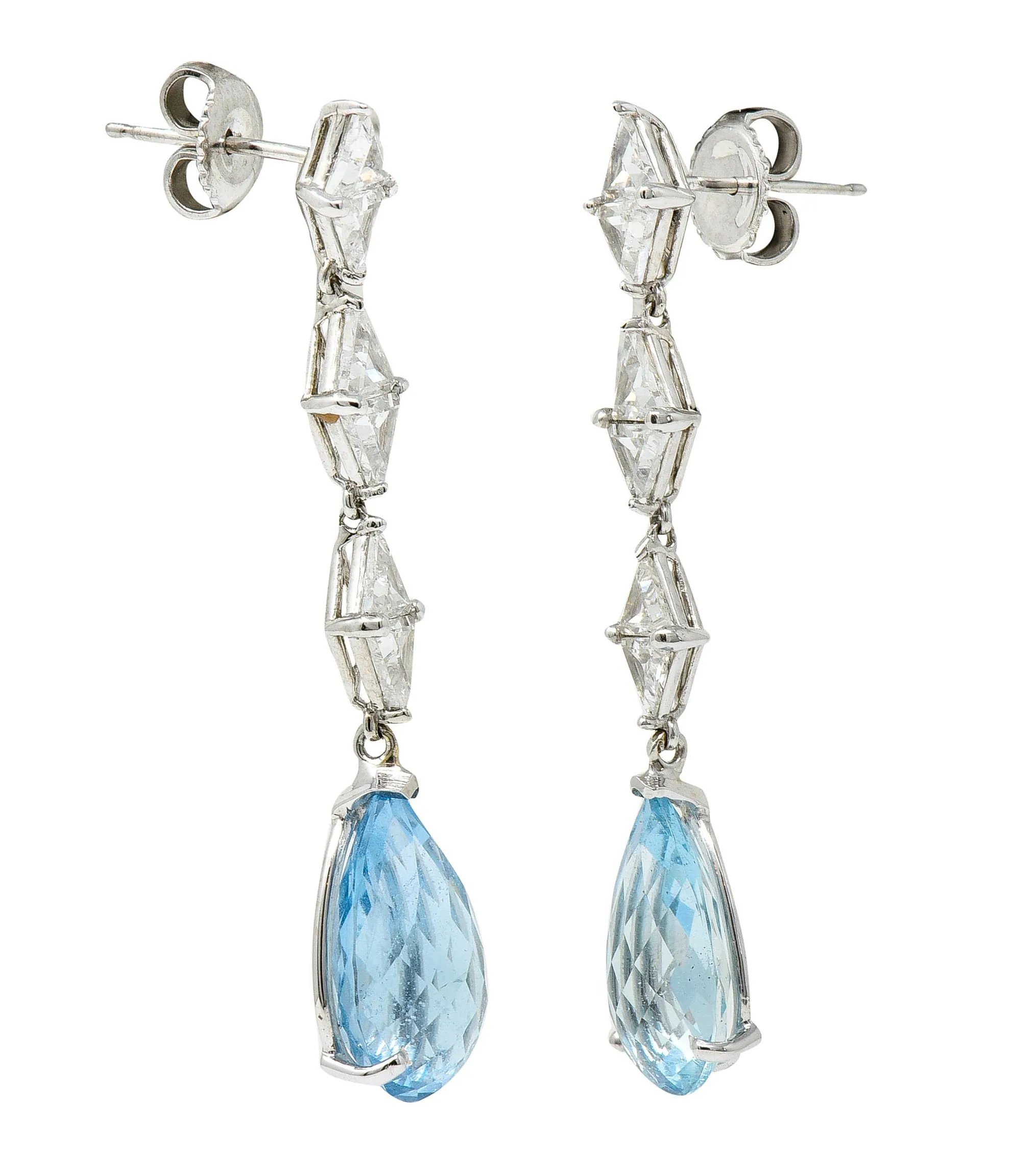 1950's Mid-Century Aquamarine 1.80 CTW Diamond Platinum Drop Earrings