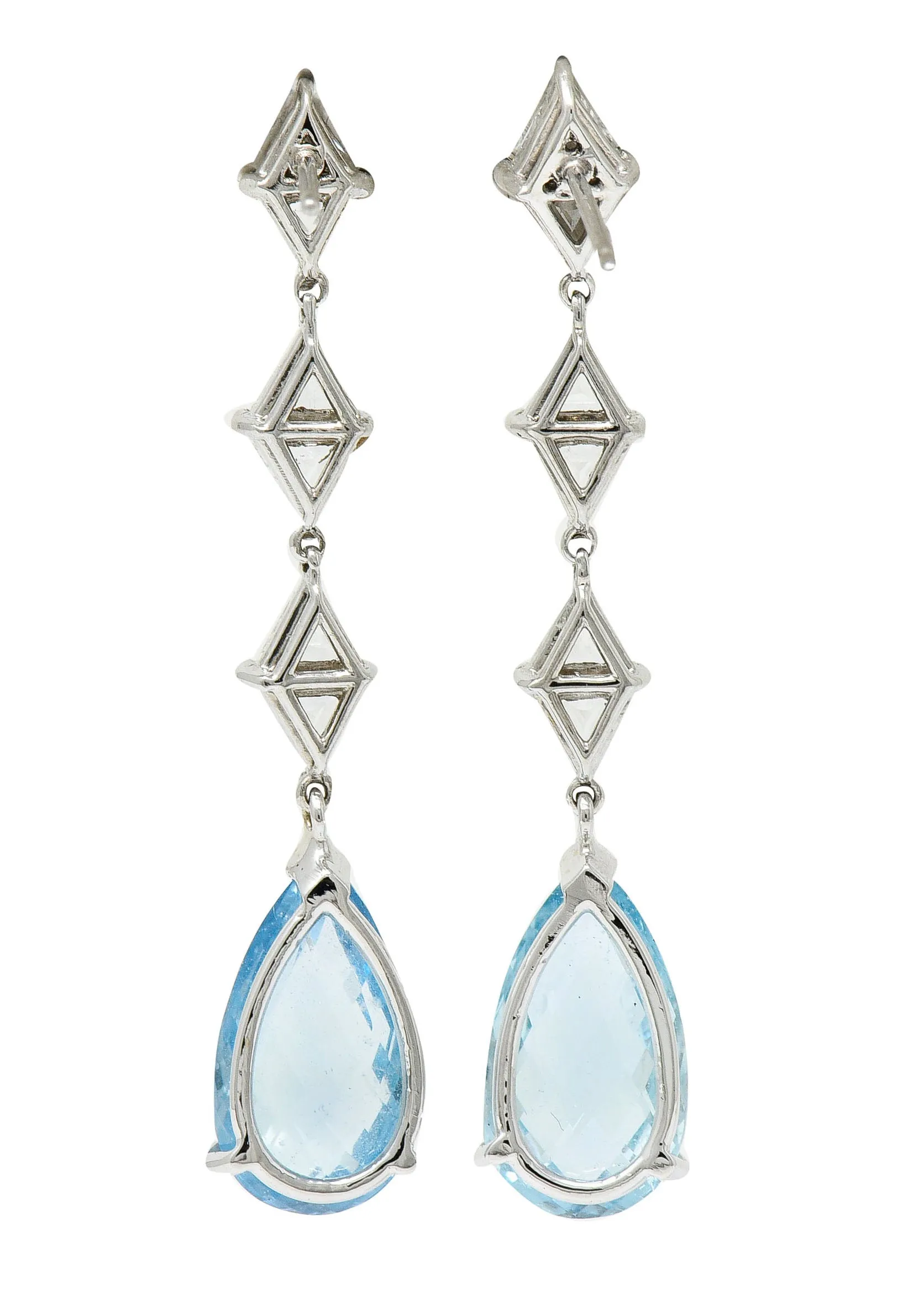 1950's Mid-Century Aquamarine 1.80 CTW Diamond Platinum Drop Earrings