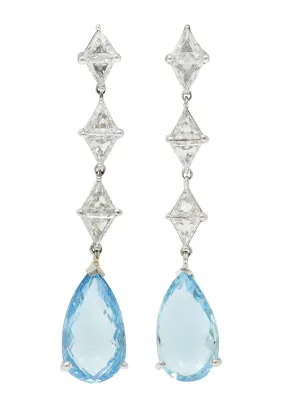1950's Mid-Century Aquamarine 1.80 CTW Diamond Platinum Drop Earrings