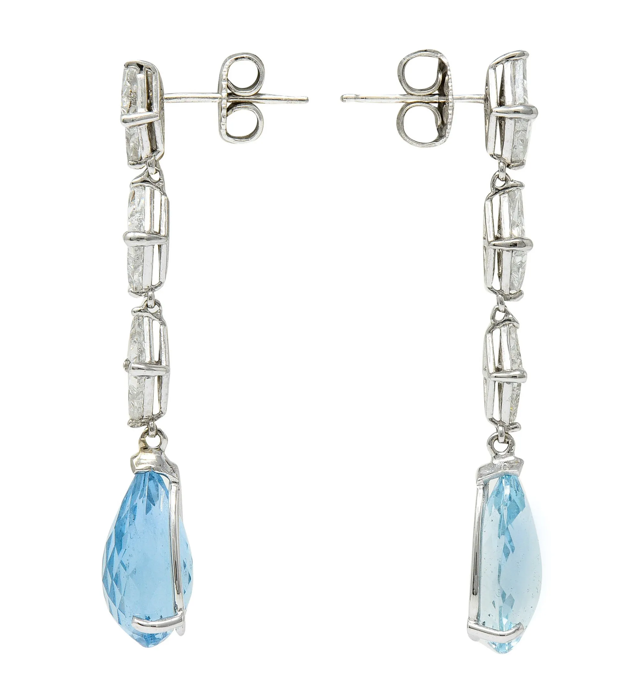 1950's Mid-Century Aquamarine 1.80 CTW Diamond Platinum Drop Earrings