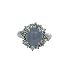 1950s Platinum Blue Star Sapphire & Diamond Ring