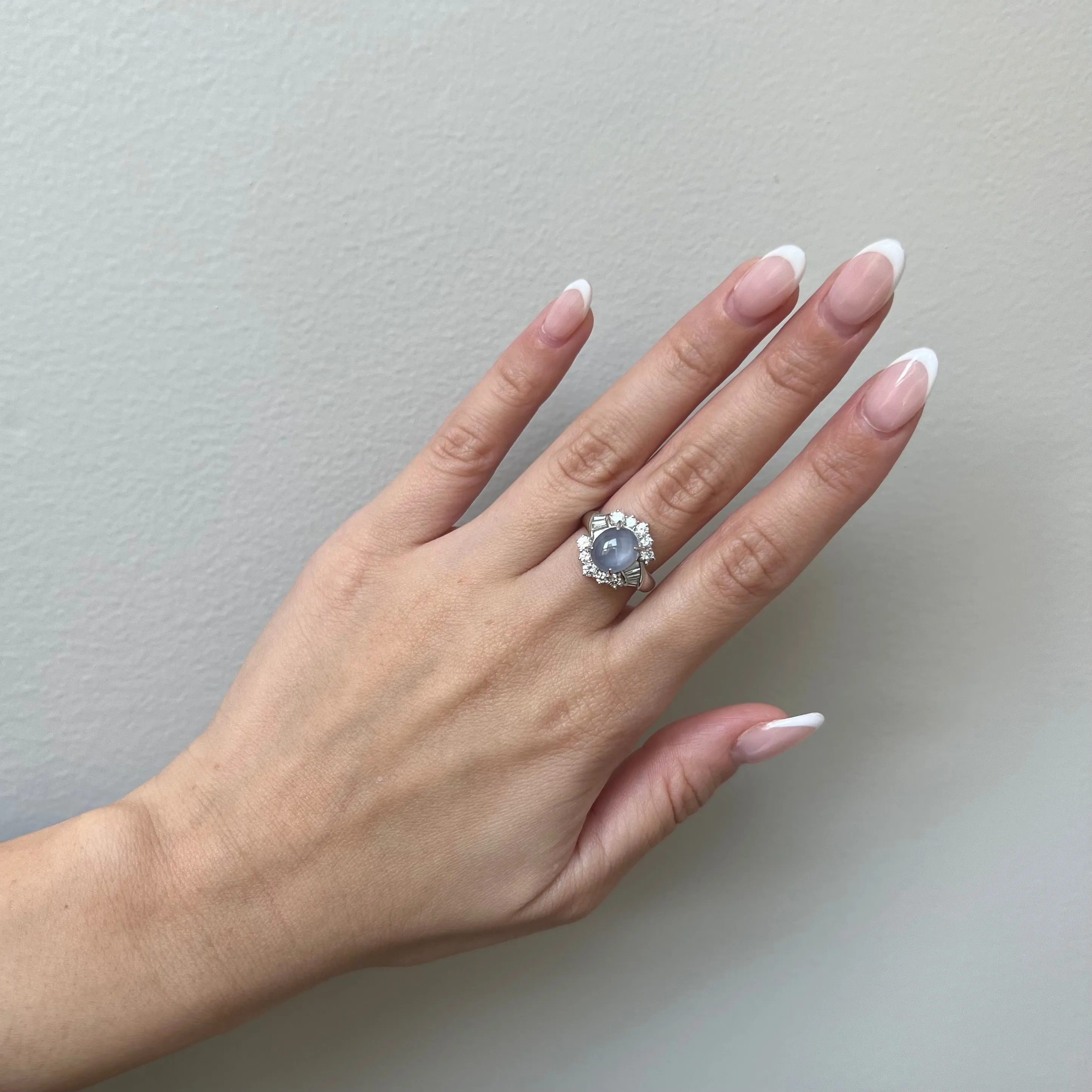1950s Platinum Blue Star Sapphire & Diamond Ring