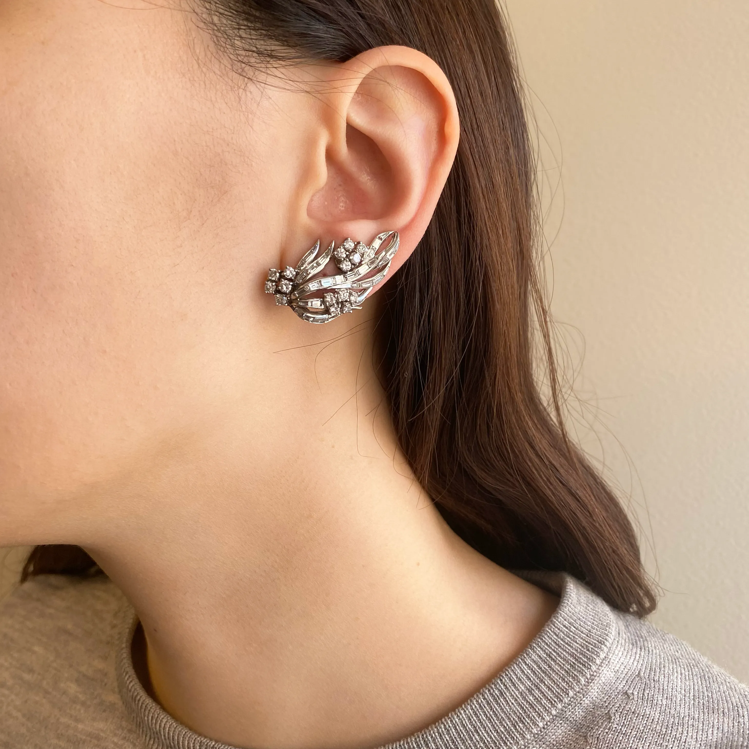 1950s Platinum Diamond Earrings