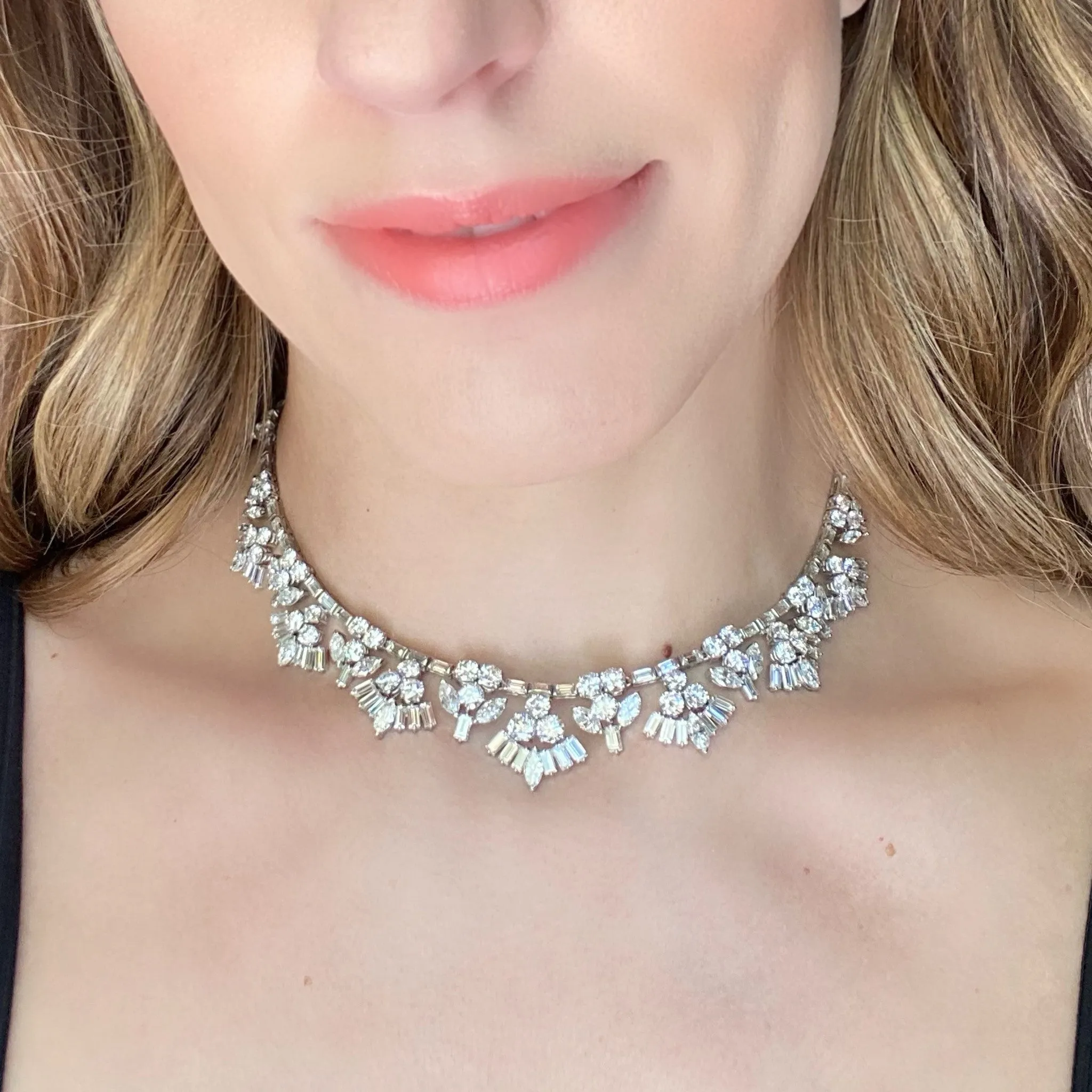 1950s Platinum Diamond Necklace