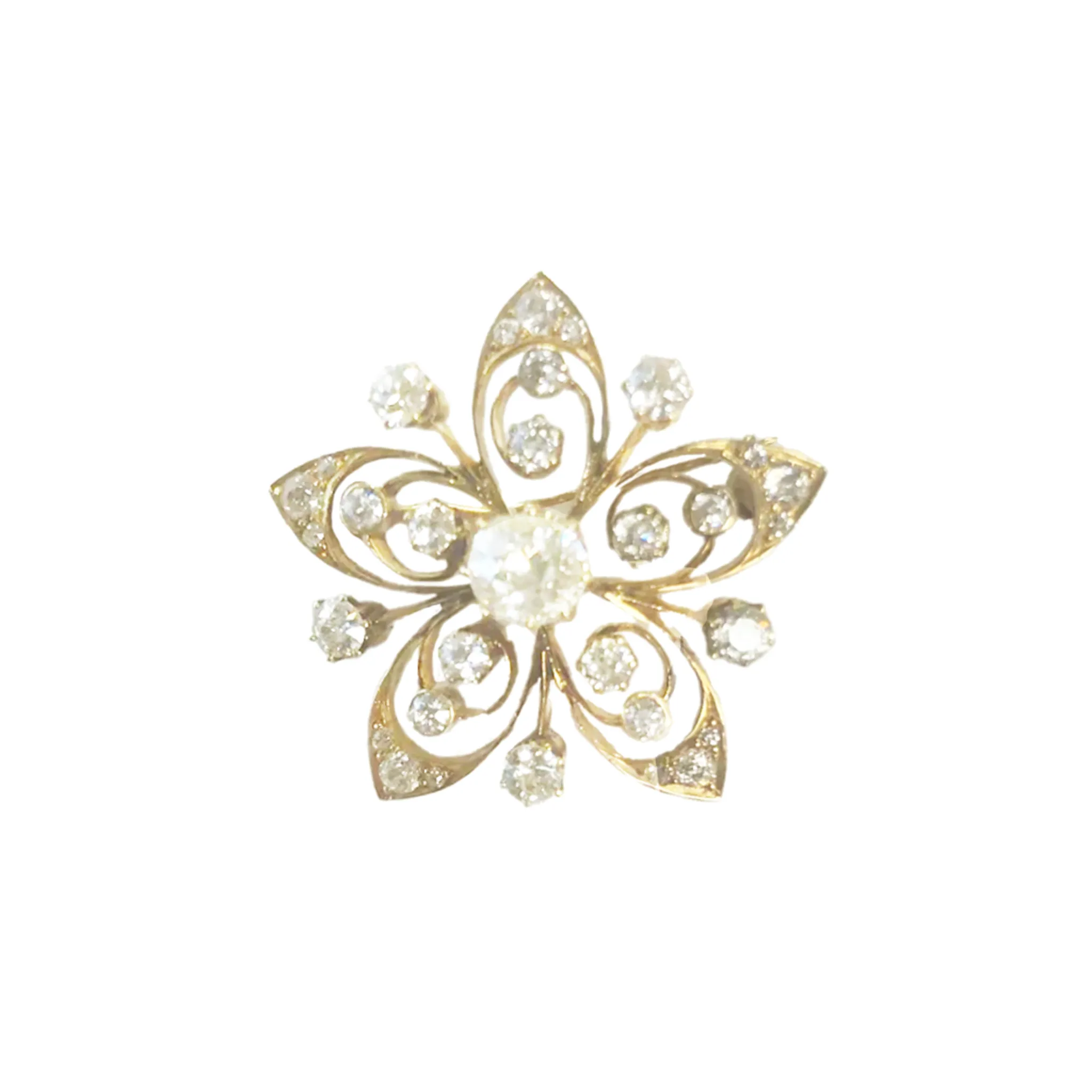 1970s 14KT Yellow Gold Diamond Flower Brooch