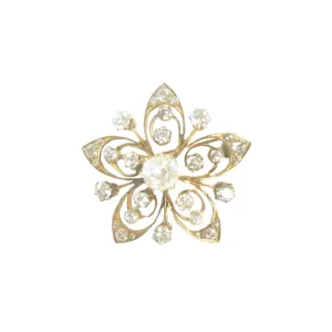 1970s 14KT Yellow Gold Diamond Flower Brooch