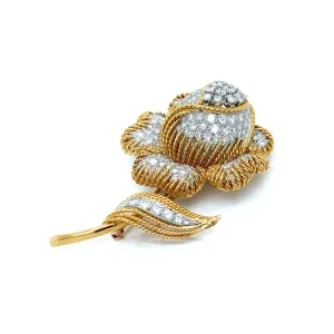 1980s Platinum & 18KT Yellow Gold Diamond Flower Brooch