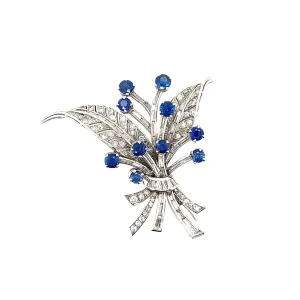 1980s Platinum Diamond & Sapphire Brooch