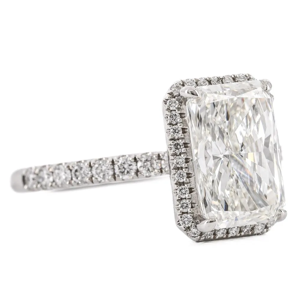 3.08CTW Radiant Diamond Engagment Ring  - Halo - 950 Platinum