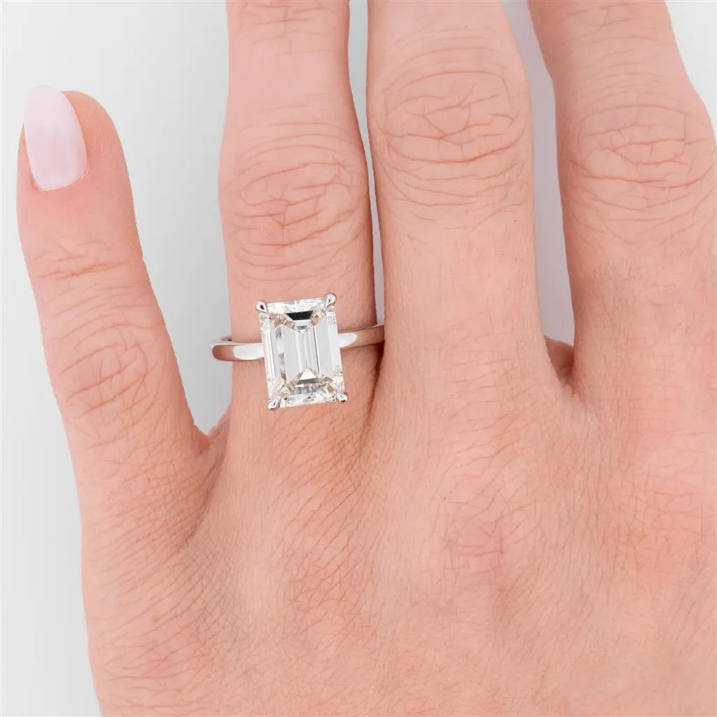 3.69ct Emerald Diamond Solitaire Engagement Ring - 950 Platinum